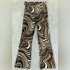 Vintage High Waist Brown Ripple Print Flare 70s Style Bell Bottoms Women’s Small